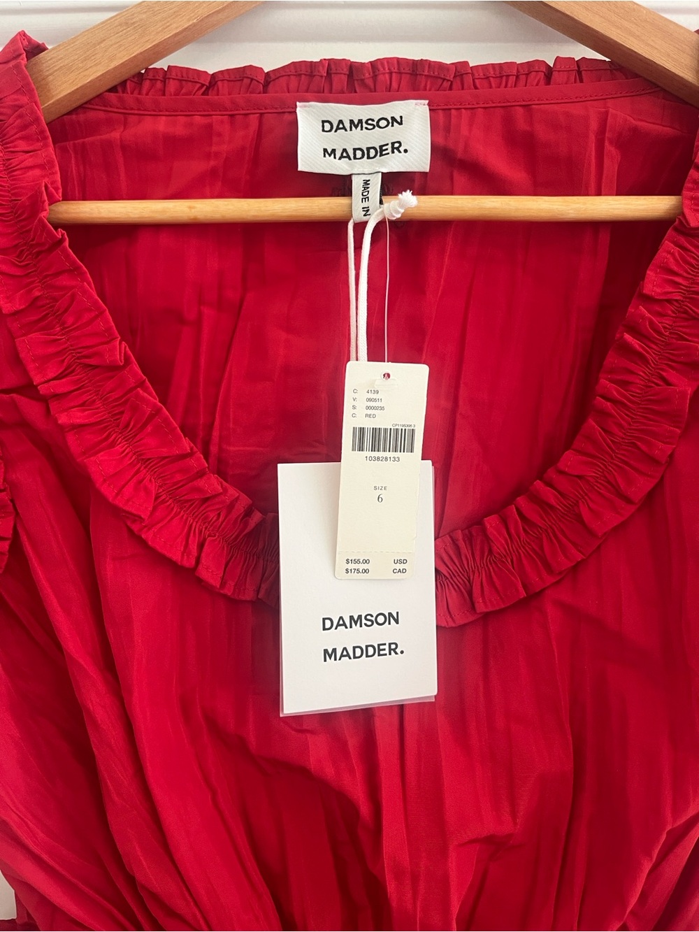Damson Madder Everly Red Ruffle Puff-Sleeve Blouse Removable Sleeves Maximalist - Picture 2 of 6